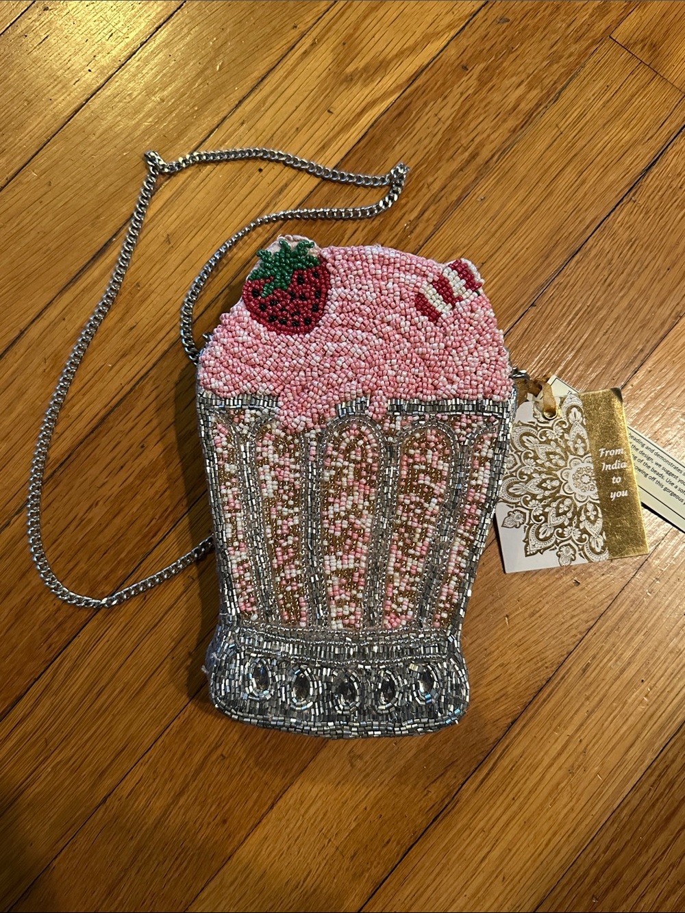 🎀 Beaded Milkshake Crossbody Bag – Sweetest Statement Piece 🍓✨ NWT